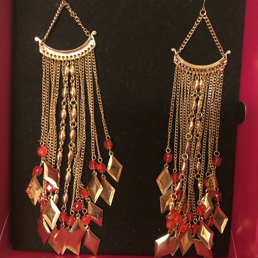 Chandelier earrings. Brand new. Spray gold & coral